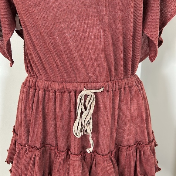 Free People Beach Womens Harper Tiered Mini Dress Burgundy Ruffled size XS - Picture 4 of 12